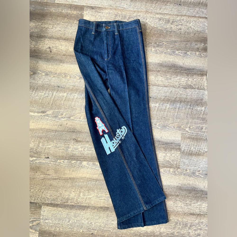 RARE Vintage 1970’s Houston Oilers Embroidered High Waisted Jeans
